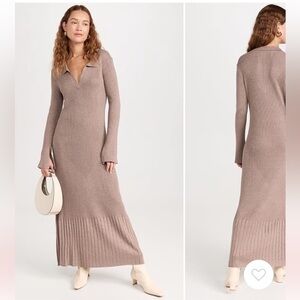 Chic Long Sleeve Ribbed Dress in Brown